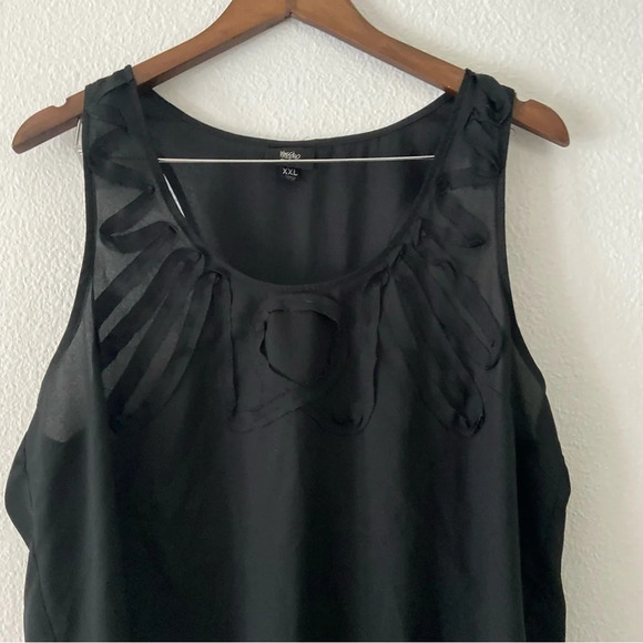 Blouse Stitched Texture Neckline Black Tank Racerback XXL Sleeveless - Picture 2 of 7